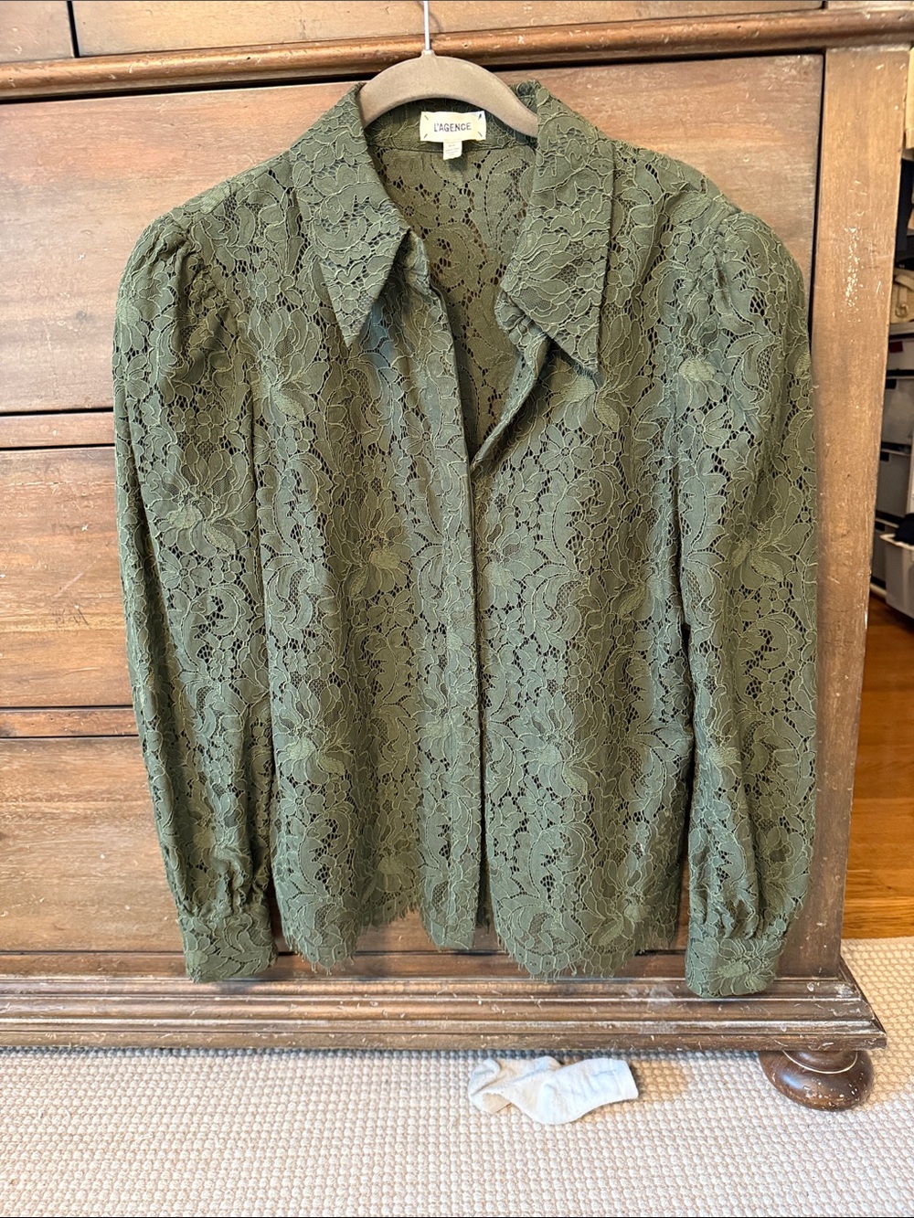 L'AGENCE Olive Lace Long-Sleeve Button-Down Shirt